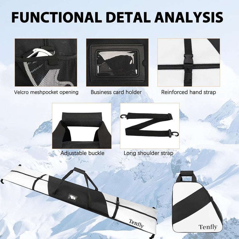 Tenfly Ski Bag and Boot Bag Combo, Snow Ski Bags for Air Travel, Water- resistant Safety Reinforce Ski Travel Bag - Image 3